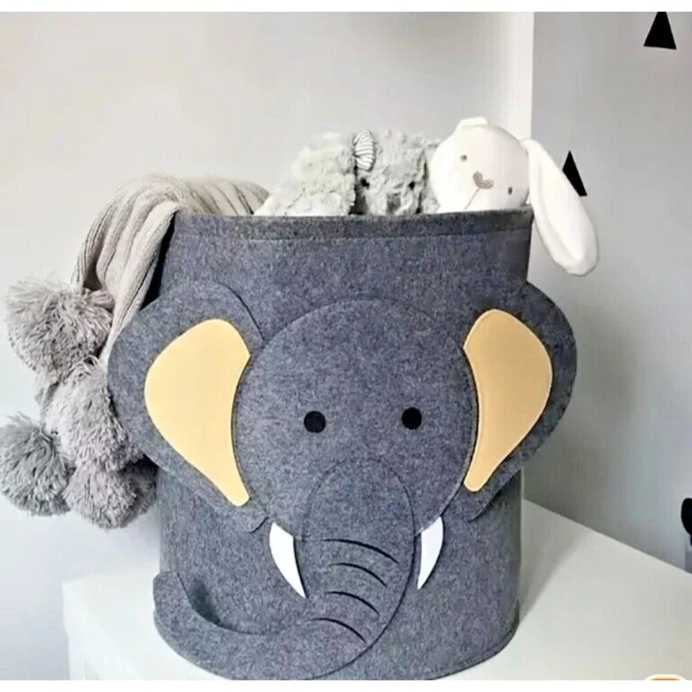New 3D GRAY Felt ELEPHANT Storage Bin Toy Laundry Hamper Basket Container NIP